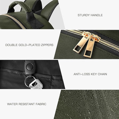 Travel Laptop Backpack for women, Work Backpack Woman with USB Charging Port, Water Resistant College Backpack, Stylish Quilted Girls Backpack Casual Daypack for 15.6 Inch Laptop, Green