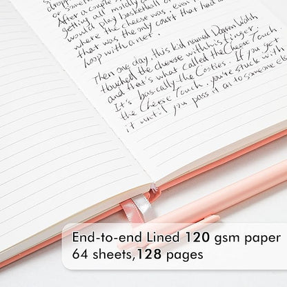 feela 5 Pack Notebooks Journals Bulk, Hardcover Classic Ruled Lined Journals with Pen Holder for Women Girls School Business Supplies, with 5 Black Pens, 120 GSM, 5.1”x8.3”, A5, Light Coral