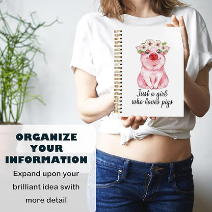 BearCake Pig Spiral Notebooks for Women,Preppy Aesthetic Notebook,Diary or Journal for School,Work,or Journaling,Just a Girl Who Loves Pigs,Cute pig Coquette Pink Hardcover Spiral Notebook 5.5x8.3