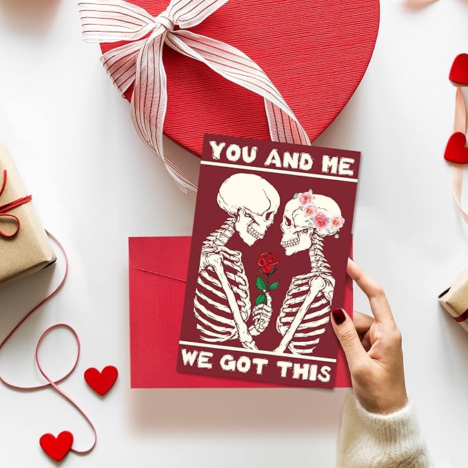 Funny Skeletons Valentines Day Card Gift, Gothic First Anniversary Card for Boyfriend Girlfriend, Unique Anniversary Card Gifts for Husband Wife