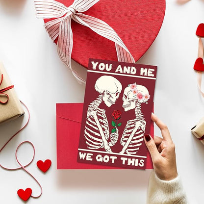 Funny Skeletons Valentines Day Card Gift, Gothic First Anniversary Card for Boyfriend Girlfriend, Unique Anniversary Card Gifts for Husband Wife