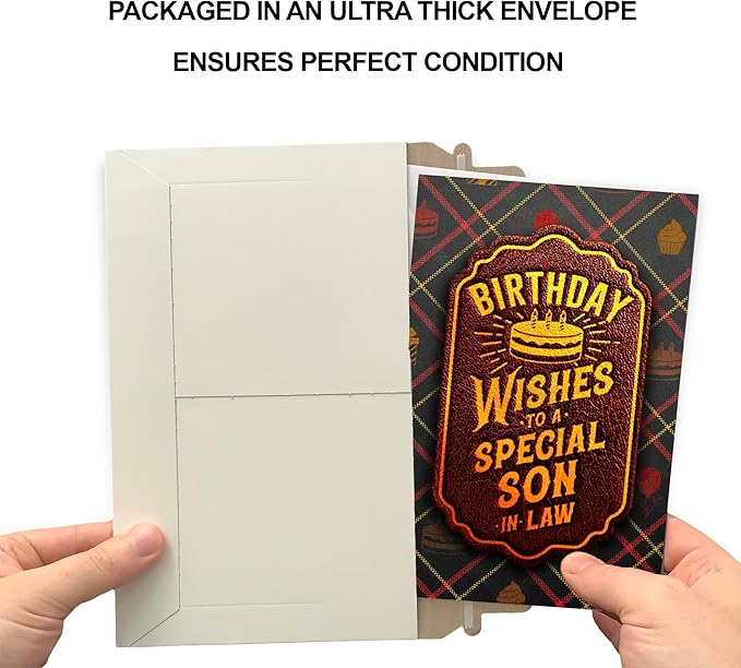 Prime Greetings Son In Law Birthday Card, Made in America, Eco-Friendly, Thick Card Stock with Premium Envelope 5in x 7.75in, Packaged in Protective Mailer