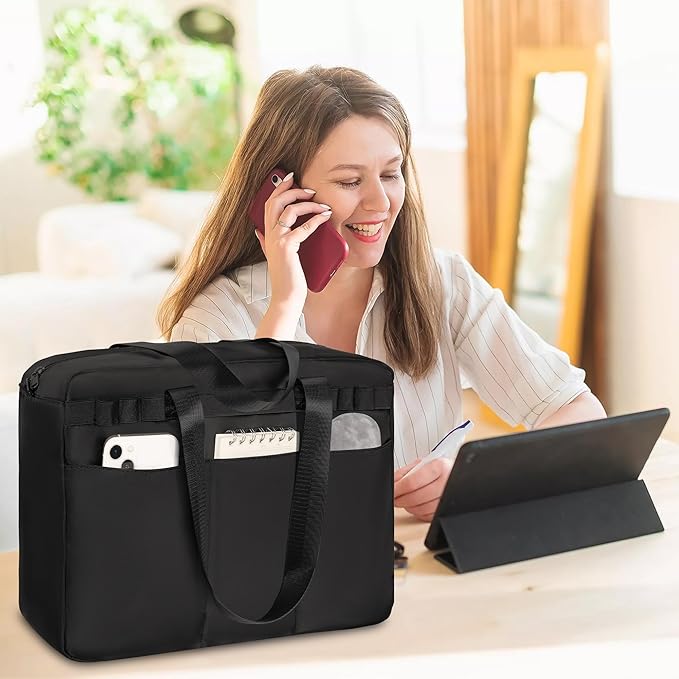 Utility Tote Bag with Multi-Pockets, Foldable Travel Duffle Bag with 15.6″Padded Laptop Sleeve, Top Zipper Tote Bag for Travel/Work
