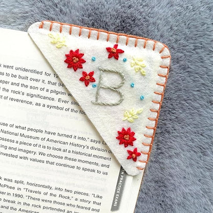 Personalized Hand Embroidered Corner Bookmark, Bookmarks for Women, Personalized Bookmark for Books, Cute Flower Book Mark, Hand Stitch Gift for Women for Book Lovers by HNQCPCVU (B, White)