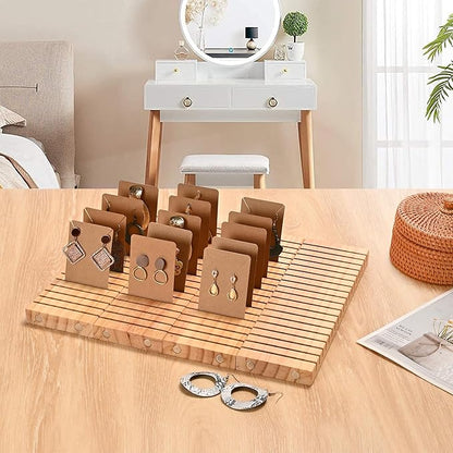 WILLOWDALE 4Pcs 12" Wooden Name Badge Holder Organizer, Counter Card Holder Stand for Name Tag ID Badge Plastic Card Holder, Detachable Business Card Holder Display Tray for Desk Office Reception