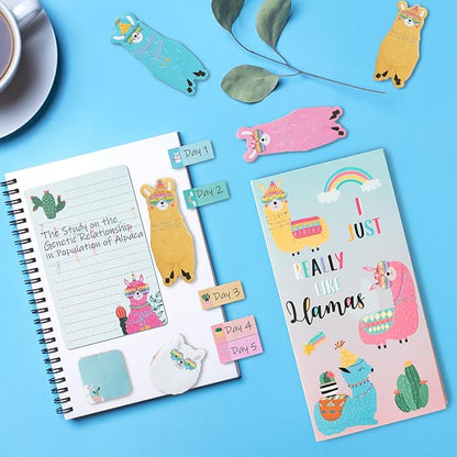 I Just Really Like Llamas Sticky Notes Set, 550 Sheets, Cute Cartoon Alpaca Self-Stick Notes Pads Animal Divider Tabs Bundle Writing Memo Pads Back to School Office Supplies Small Gift