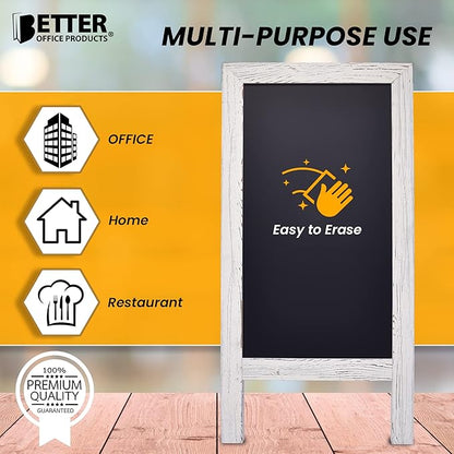 Better Office Products Magnetic A-Frame Chalkboard Sign, Extra Large 20" x 40", Standing Chalkboard Easel, Deluxe Set with Multiple Accessories, Outdoor Sidewalk Sandwich Board Sign,(Whitewash)