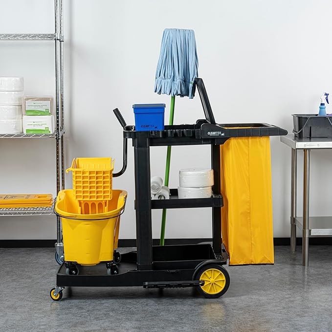 Restaurantware-Janitor CART Bag ONLY: Clean Tek Professional 16.93 x 10.63 x 29.53 Inch Janitorial Cart Bag, 1 Heavy-Duty Bag - Janitor Cart Sold Separately, Durable, Yellow Plastic Replacement Bag