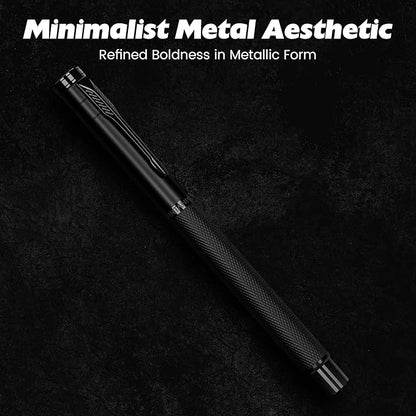 Fountain Pen with Fine Nib - Modern Black Metal Design with Intricate Knurled Grip, Smooth and Skip-Free Writing, Includes Ink Cartridges, Converter, and Protective Sleeve