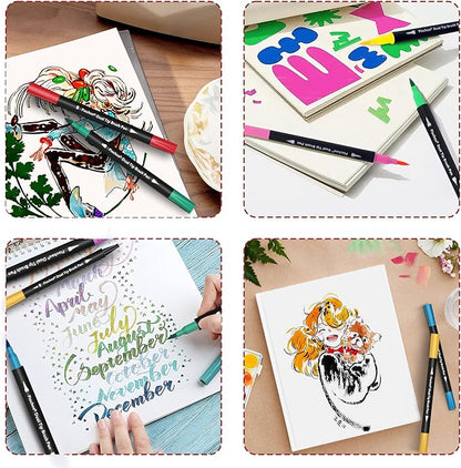 Coloring Markers Pens, 34 Dual Tip Brush Pens, Fine Point Marker set for Kids Adult Coloring Book, Bullet Journaling, Drawing