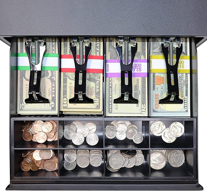 Nadex CR360 Cash Register, 4700 Lookups 50 Dept 50 Clerks, Quick Load Thermal Printer, Compact Size, Cash and Coin Drawer, Black