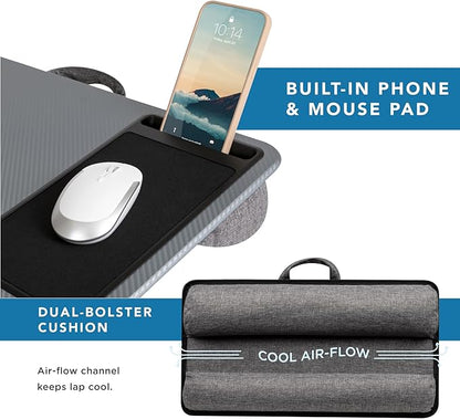 LAPGEAR Home Office Lap Desk with Device Ledge, Mouse Pad, and Phone Holder - Silver Carbon - Fits up to 15.6 Inch Laptops - Style No. 91585
