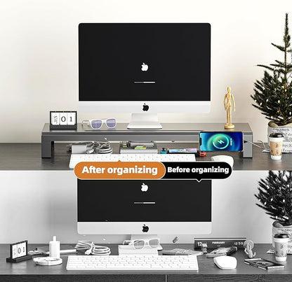 Computer monitor stand Laptop Desk Shelf & Monitor Riser ，27.55 inches,22W charging , 2 USB 3.0 , and 1 USB 2.0， Monitors/PC/Laptop/Computer Space Saver Organizer ，Heavy Duty Gift Gaming Studio Office (USB Hub Fast Charging Version, 700mm)