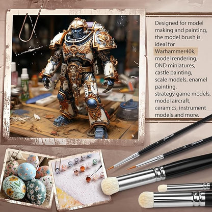 Drybrush Miniature Paint Brushes -10pcs Micro Detail Paint Brush Set, Small Fine Detail Brushes for Acrylics, Watercolors & Paint by Number, Citadel, Figurine, 40k