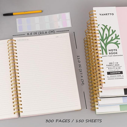 Hardcover Spiral Notebook, 8.5 x 11 IN Notebooks College Ruled, 110 GSM Thick Lined Paper Notebooks for Work, School and Travel, 300 Pages Journals for Writing, Large Journal for Women New Black