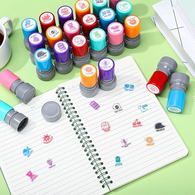 Yinder 24 Pcs Teacher Stamps for Classroom Self Inking Classroom Stamps Bulk for Teachers Elementary Colorful Motivational Encouraging Gifts(Lovely Animal)