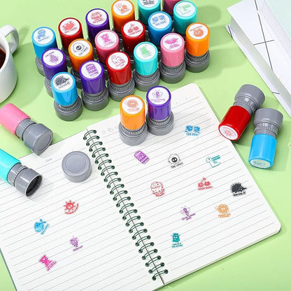 Yinder 24 Pcs Teacher Stamps for Classroom Self Inking Classroom Stamps Bulk for Teachers Elementary Colorful Motivational Encouraging Gifts(Cute Animal)