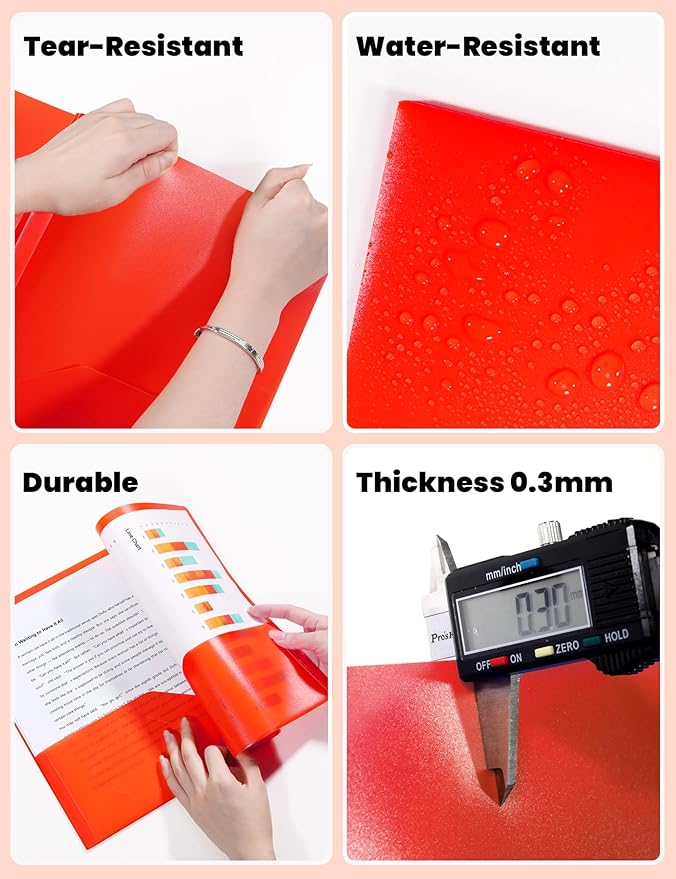 SUNEE 12-Pack Red Plastic Folders with Pockets and Prongs, Letter Size, 9 x 11.5 in