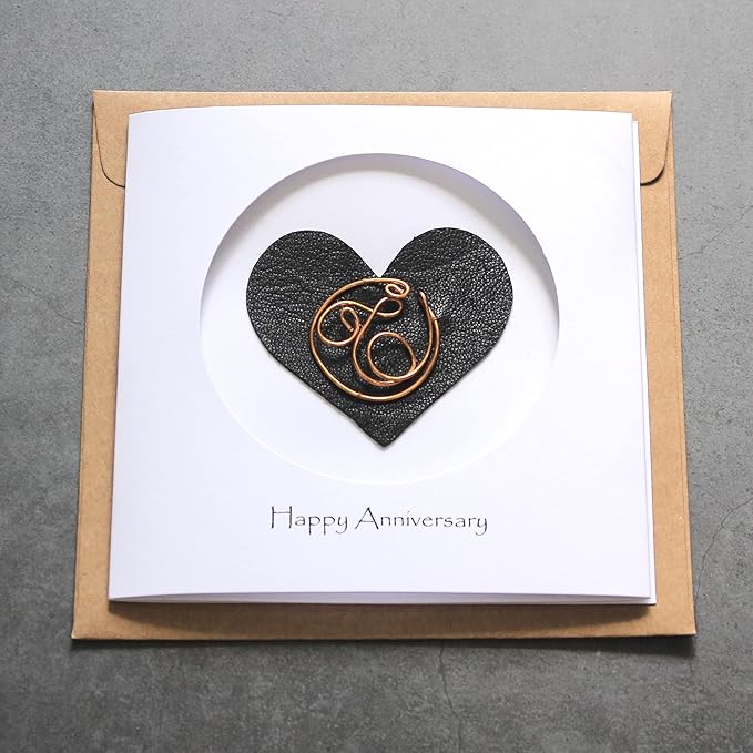 Personalized Initial Copper Card, Copper Initial, Anniversary Card for Her, Couple, Gift for Her (T)