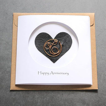 Personalized Initial Copper Card, Copper Initial, Anniversary Card for Her, Couple, Gift for Her (T)