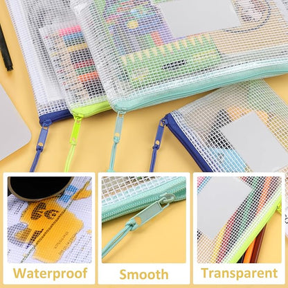 18PCS Mesh Zipper Pouch, Zipper Bags for Office Supplies,12 Colors for Reusable Zipper Pouches, 8 Sizes for Office Supply and Home Organize