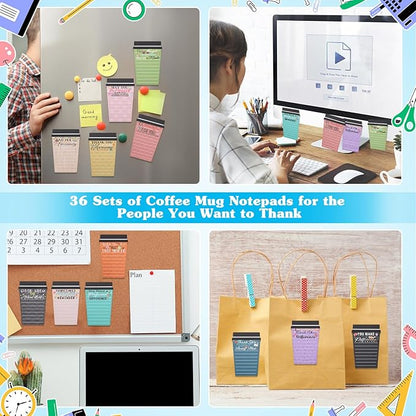 36 Set Employee Appreciation Gifts Bulk Team - 36Pack Coffee Cup Notepad+36 Ballpoint Pens+ 36 Drawstring Gift Bags, Bulk Gifts for Coworkers/Staffs/Teachers/Christmas