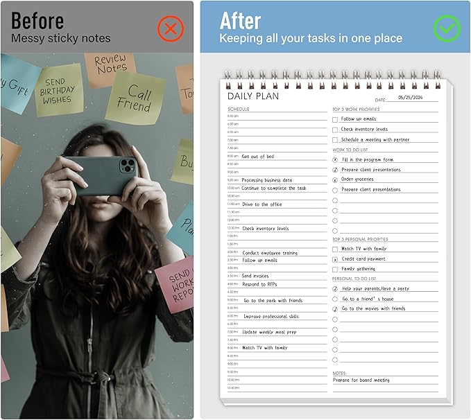 Hourly Schedule Planner To Do List Notepad Daily Planner 52 Double-Sided Sheets Notebook, 6.5" x 9.8",17 Hours for Organizing Work & Personal Life