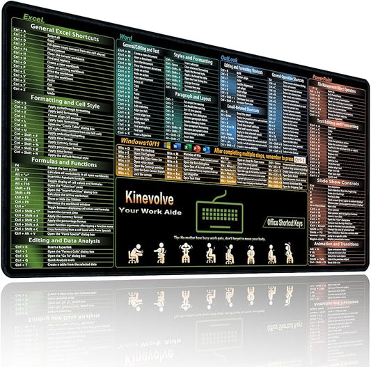 Excel/Word/Outlook/Windows/PowerPoint Shortcut Keys Mouse Pad, Shortcut Mat for Pc Office,Large XXL Gaming Mousepad,Non-Slip Stitched Edge 35.4" x 15.7"