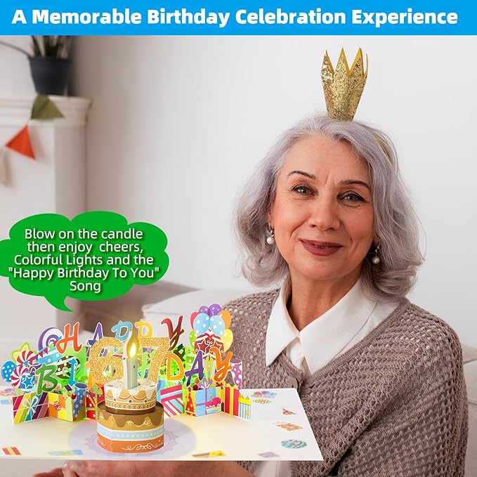 Gumry 67TH Musical Birthday PopUp Card, Blowable Colorful Light Candle 3D Cards with Song, Applause Cheers Sound, Greeting Cards Birthday Gifts Decorations for Women Men Turning 67 Years Old