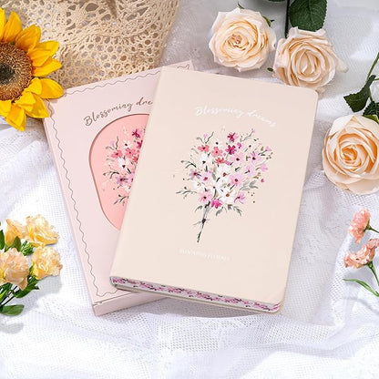 Lined Journal Notebook for Women 320 Pages Thick Floral Diary A5 Aesthetic Hardcover Journaling Notebooks for Writing with Gift Box, 5.7 x 8.3 In, Yellow