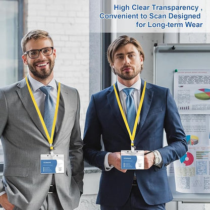 100 Pcs Lanyards for ID Badges and 100 Pcs Clear Name Tag Holders Reusable Lanyard with Clip Plastic ID Card Badge Holder Name Badges for Adults Kids Business School Office Supplies (Yellow)