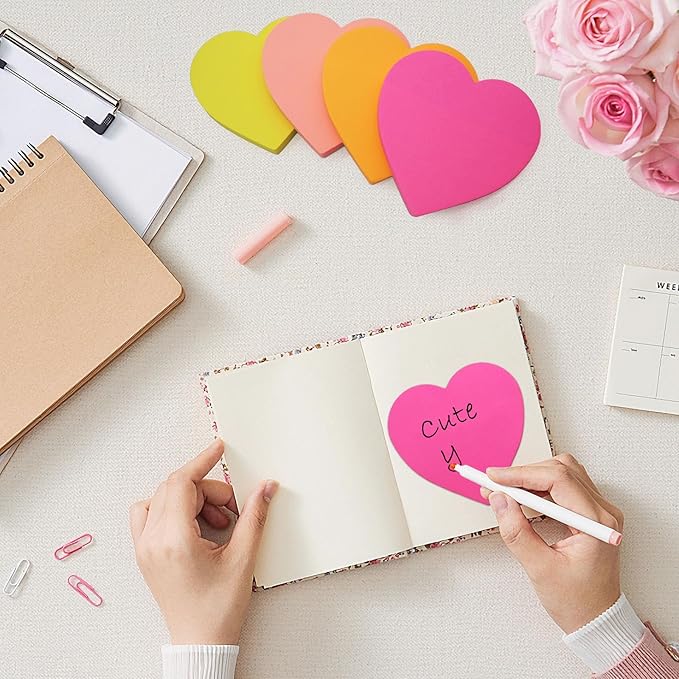 738 Sheets Heart Sticky Notes, 9 Pads Super Cute Heart Shaped Sticky Notes 82 Sheets/Pad,9 Color Bright Colorful Sticky Pad Strong Adhesive Post, Clean Removal
