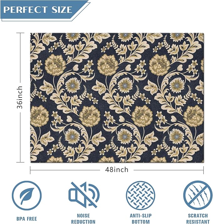 Office Chair Mat for Hardwood Floor Floral 36"x48" Computer Gaming Chair Mat Anti-Slip Office Rugs Floor Protector for Rolling Chairs Under Desk Rug for Home Office