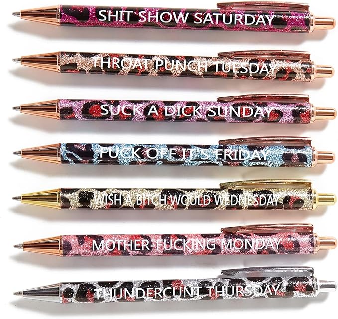7pcs Leopard Pens Ballpoint Pens, Spoof Fun Ballpoint Pen Set，Black Ink Novelty Metal Pens Swear Word Daily Pen Set