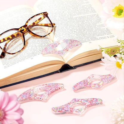 Book Page Holder, 4Pcs Thumb Book Page Holder, Resin Book Holder Thumb for Reading, Book Accessories for Reading Lovers Sparkle Diamond Book Opener Holder for Teachers Students