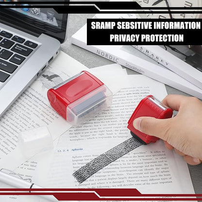 Nezyo 2 Pack Identity Protection Roller Stamp Identity Theft Stamp Confidential Roller Stamp Privacy Stamp Information Blocker Stamp and 4 Pack Refill Ink for ID Account Data Address Security(Red)