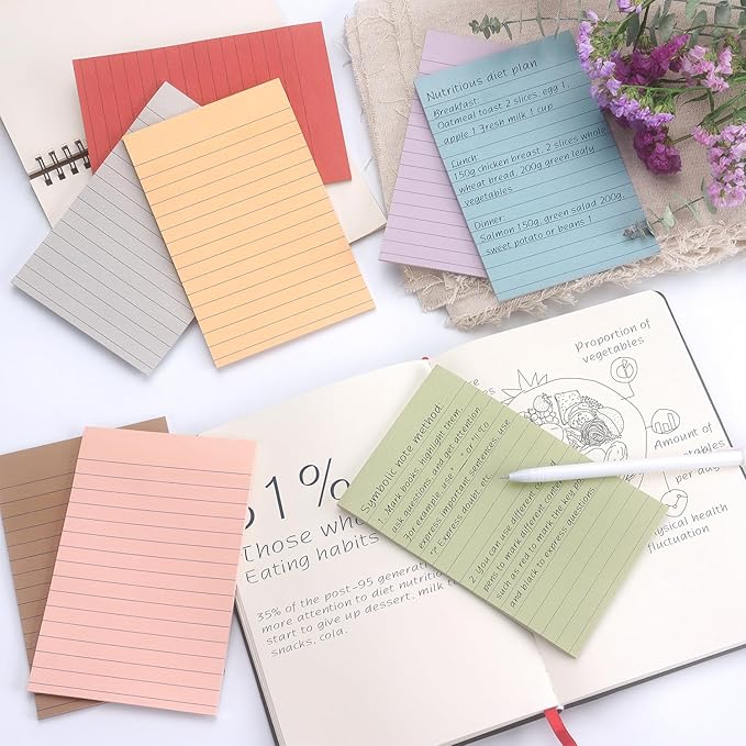 4x6 Inch Lined Sticky Notes, 8 Pack, Vintage Colors, Premium Self-Adhesive Notepads, Large Sticky Pads for Office, School & Home Use, Easy to Use, Reusable & Removable
