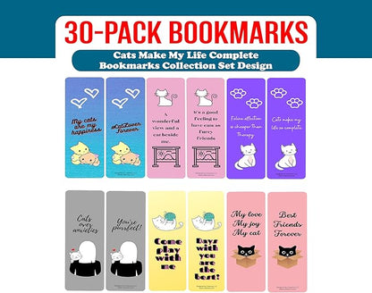 Creanoso Cats Make My Life Complete Bookmarks (5-Sets X 6 Cards) – Daily Inspirational Card Set – Interesting Book Page Clippers – Great Gifts for Adults and Professionals
