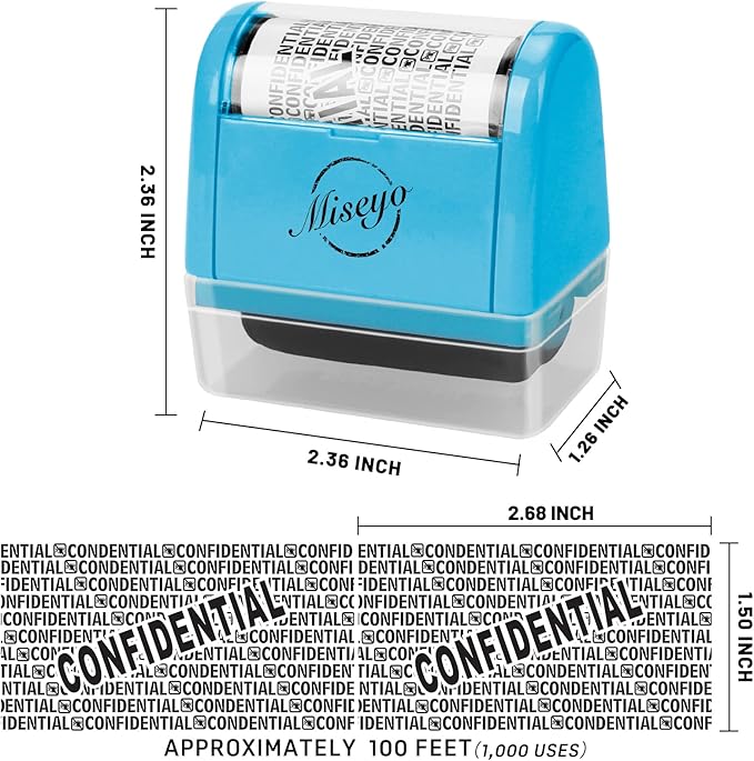 Miseyo Wide Roller Stamp Identity Theft Stamp 1.5 Inch Perfect for Privacy Protection - Blue