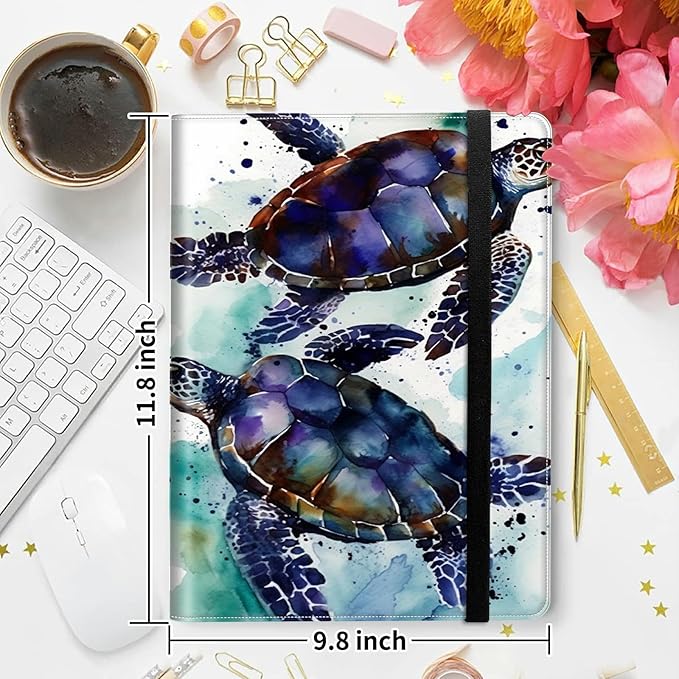 Padfolio Folder with Clipboard,Portfolios Organizer Clipboards with Storage Clipboard Writing Pad PU Leather Conference Document Organizer with Business Card Holder,Sea Turtle
