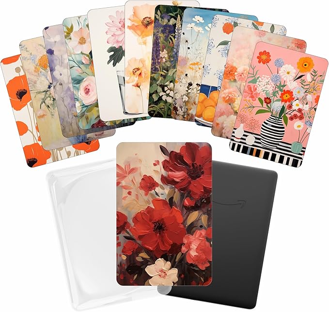 E-reader Cardstock Paper Inserts for Clear Case | 12 pk 4.88 x 6.73” inches Paper White 11th Generation 6.8" Screen Compatible Put Behind Case Colorful Floral Designs Change Out (Design Mix 9)