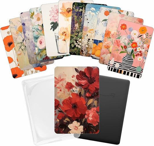 E-reader Cardstock Paper Inserts for Clear Case | 12 pk 4.88 x 6.73” inches Paper White 11th Generation 6.8" Screen Compatible Put Behind Case Colorful Floral Designs Change Out (Design Mix 9)