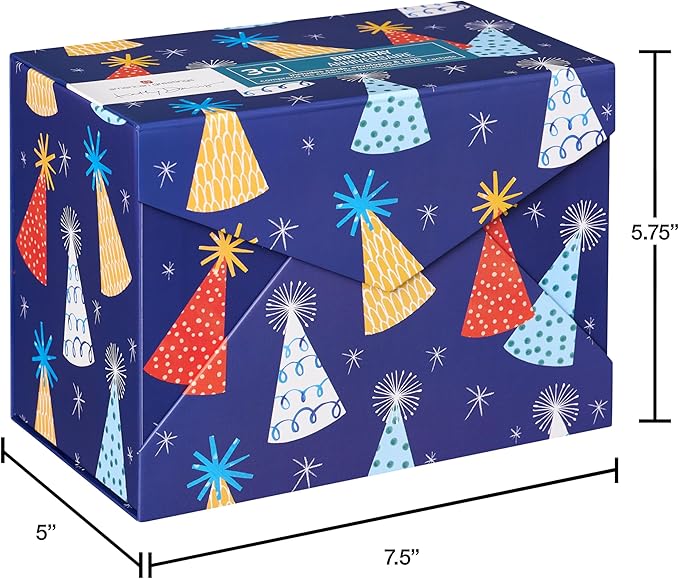 American Greetings 30-Count Birthday Card Assortment Box with Envelopes, Seals, and Storage Box (Kathy Davis Designs, Party Hats)