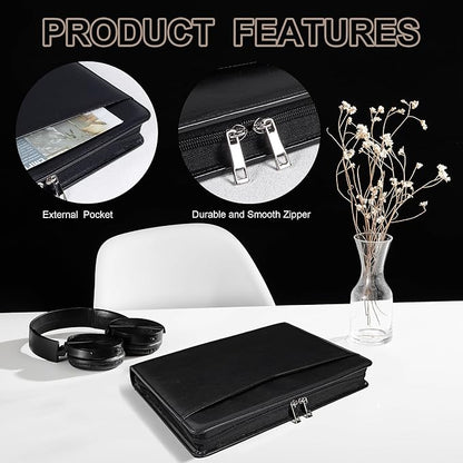 Calfinder portfolio binder,Padfolio for men, leather binder, vegan leather portfolio organizer, Personalized Gift for Professionals, Business Resume portfolio notebook,Black