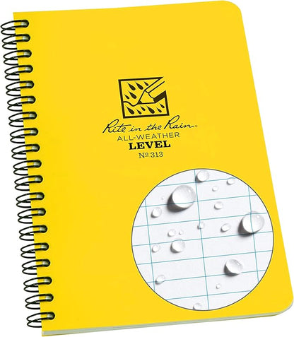 Rite in the Rain Weatherproof Side Spiral Notebook, 4.625" x 7", Yellow Cover, Level Pattern (No. 313)