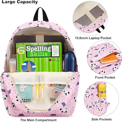 Panda School Backpack for Teens Girls, Womens College Bookbags Kids School Bags Laptop Backpacks (Pink)