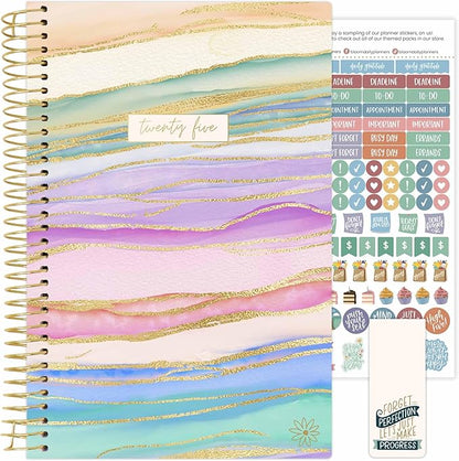 bloom daily planners 2025 Planner - Calendar Year Day Planner (January 2025 - December 2025) - 5.5” x 8.25” - Weekly & Monthly Agenda Organizer Book with Stickers & Bookmark - Watercolor Waves