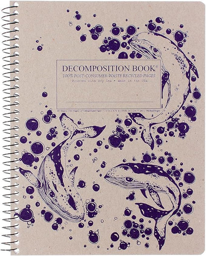 Decomposition Humpback Whales College Ruled Spiral Notebook - 9.75 x 7.5 Journal with 160 Lined Pages - 100% Recycled Paper - Notebooks for School Supplies, Home & Office - Made in USA