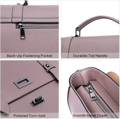 EaseGave Women's 15.6 Inch Laptop Briefcase, Vintage Purple Saffiano Eco-Leather, 4 Large Compartments, 2 Slip Pockets, 1 Zip-Fastening Pocket