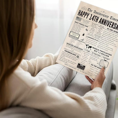 Happy 14th Anniversary Cards Gifts for Women Men, Jumbo 14th Wedding Anniversary Card Gift Ideas for Couple, Lovely 14 Year Anniversary Card for Wife Husband